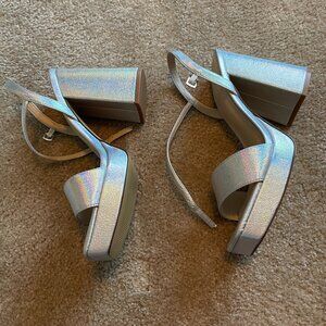 Open Edit silver chunky heels